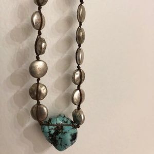 Turquoise & hammered silver color necklace  LUCKY